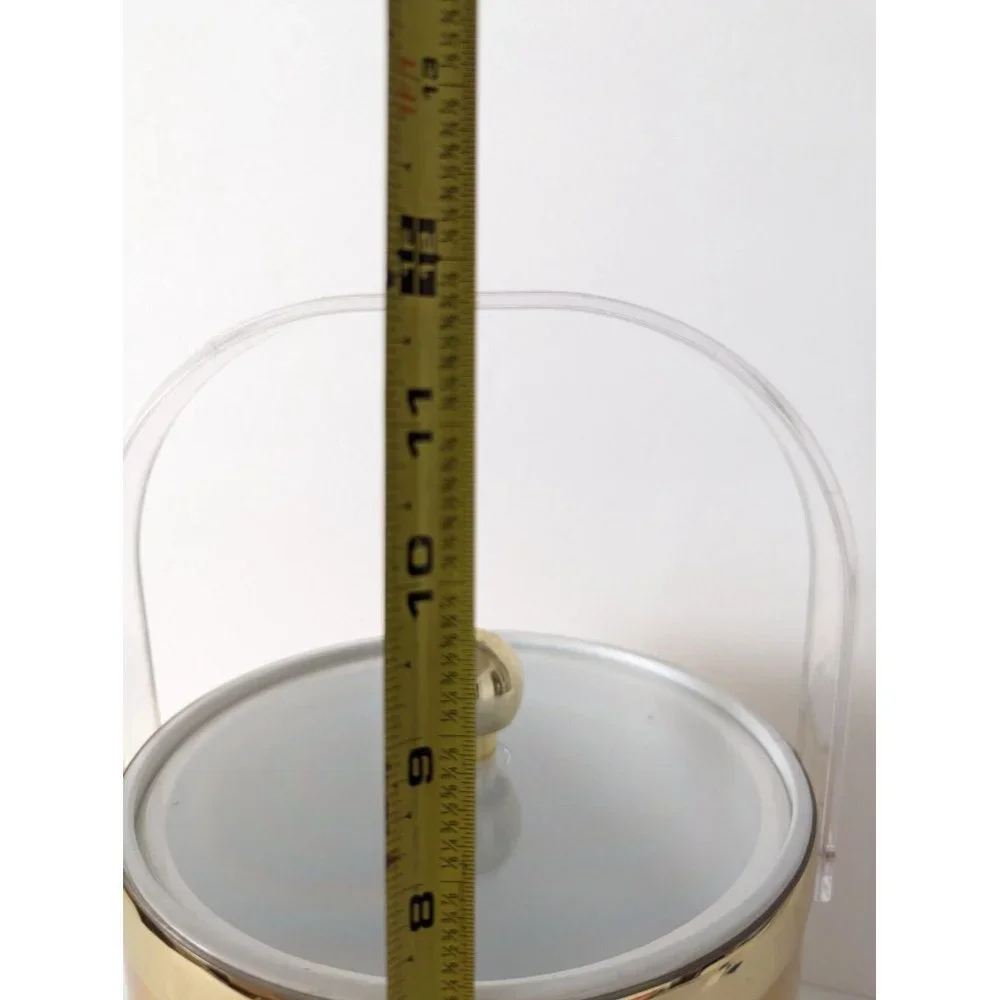 Vintage Ice Bucket Gold Hollywood Regency Acrylic Handle Clear Lid - Picture 9 of 9